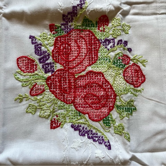 Floral Embroidered pillow cases. 
Hand cross stitched. Cotton/Polyester. New - Picture 3 of 5